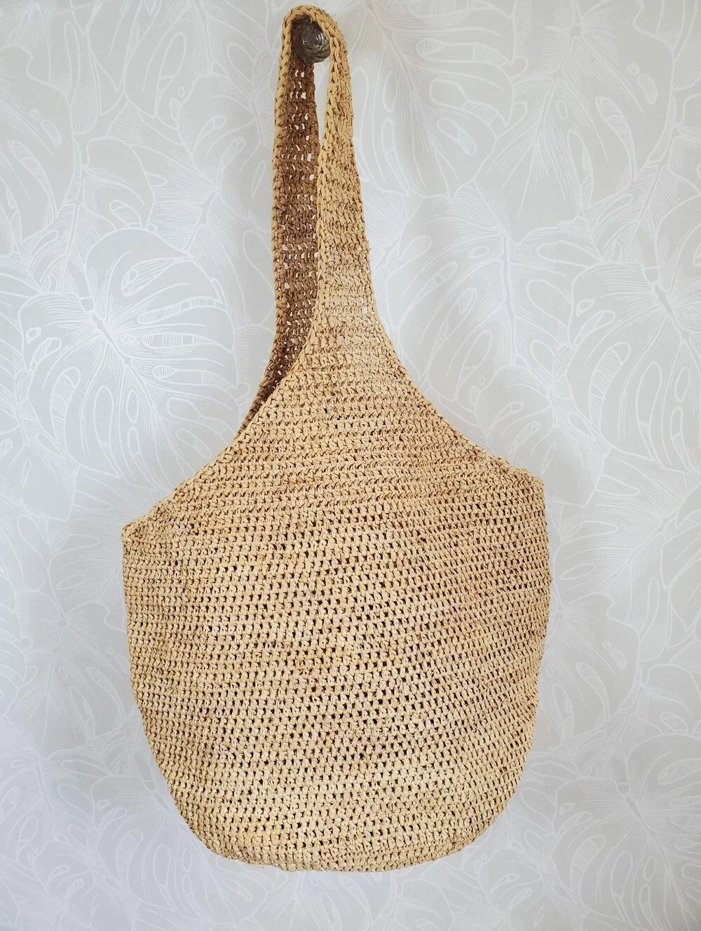 Helen Kaminski Raffia Crochet Sac Hobo Shoulder Bag Natural Beige Tan